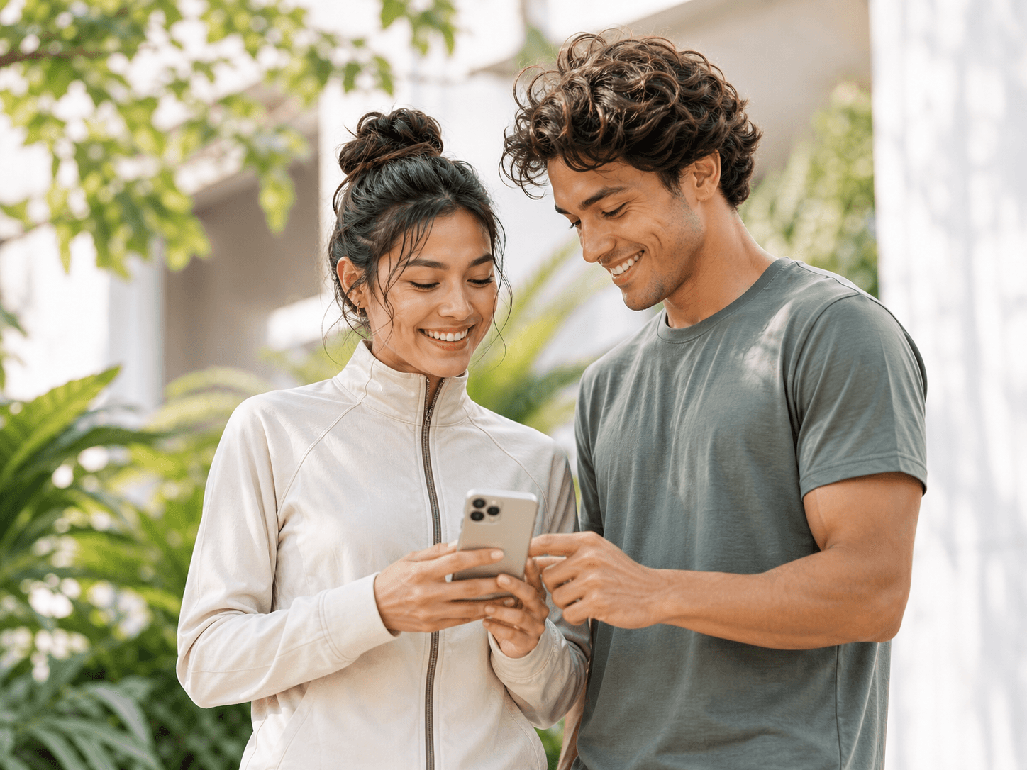 Two people reviewing health guidance on a phone
